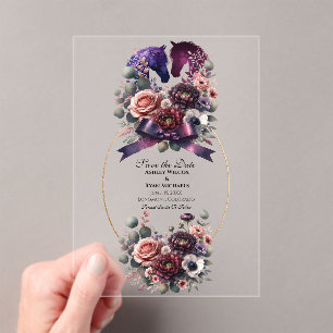 Elegant Watercolor Equestrian Wedding Acrylic Invitations