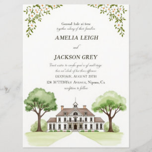Elegant Watercolor Estate Flat Wedding Program wit Programme