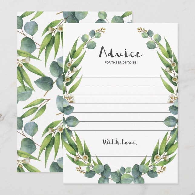 Elegant Watercolor Eucalyptus Advice for Bride (Front/Back)