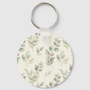 Elegant Watercolor Eucalyptus and Blush Berry Bota Key Ring