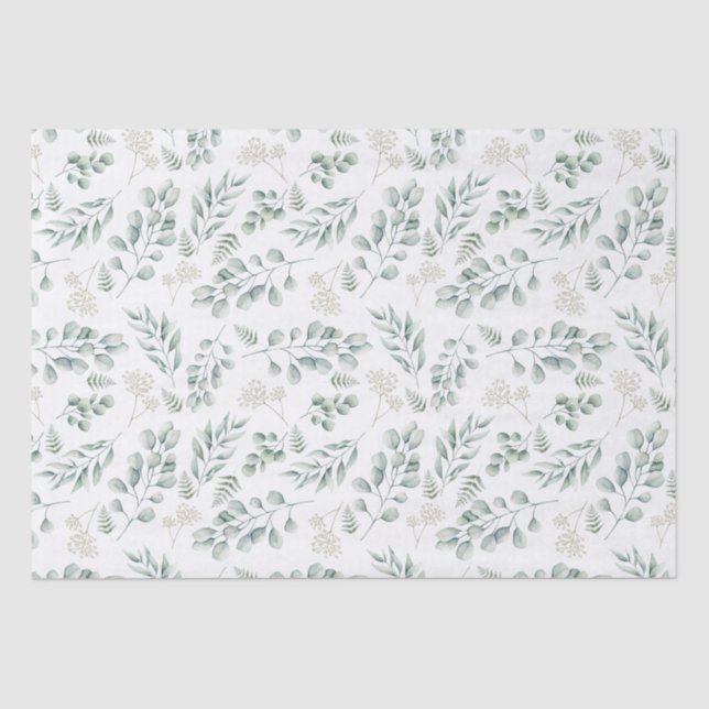 Elegant Watercolor Eucalyptus and Ferns Pattern Tissue Paper (Front)