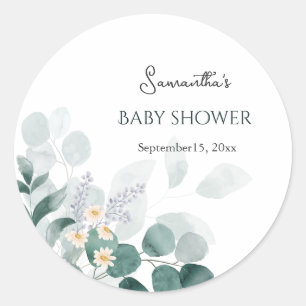 Elegant watercolor eucalyptus baby shower classic round sticker