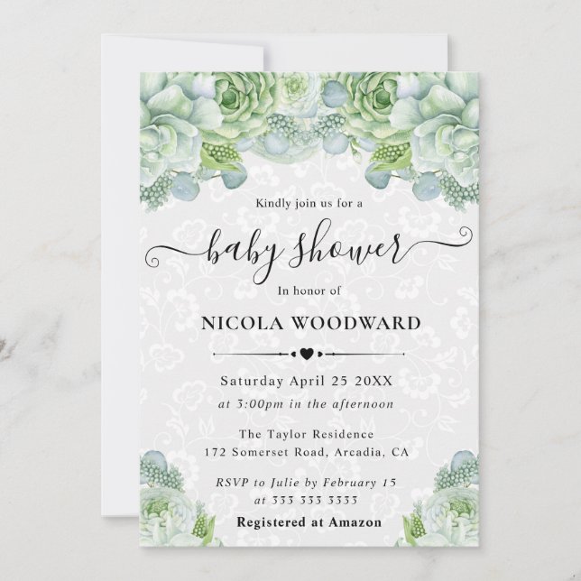 Elegant Watercolor Eucalyptus Baby Shower  Invitation (Front)