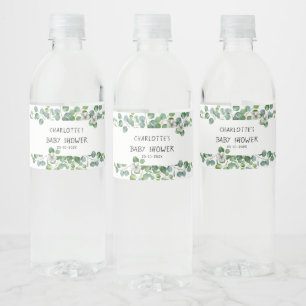 Elegant Watercolor Eucalyptus Baby Shower Water Bottle Label