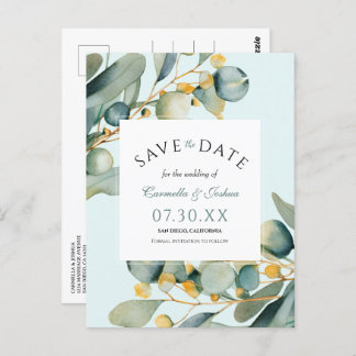 Elegant Watercolor Eucalyptus Boho Save The Date Postcard