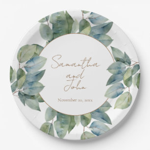 Elegant watercolor eucalyptus botanical paper plate