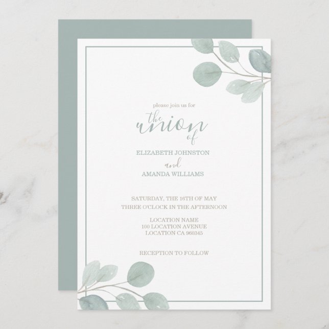 Elegant Watercolor Eucalyptus Branch Wedding Invitation (Front/Back)