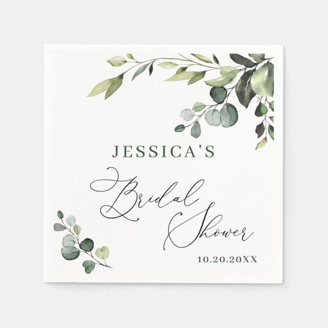 Elegant Watercolor Eucalyptus Bridal Shower Paper Napkin (Front)