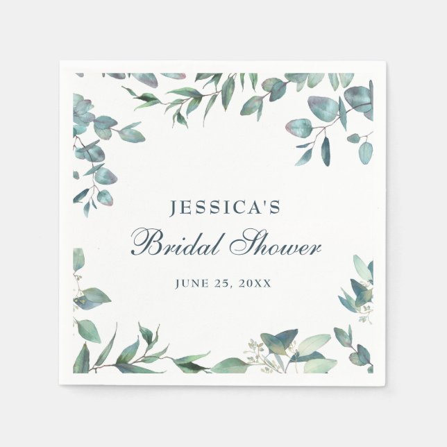 Elegant Watercolor Eucalyptus Bridal Shower Paper Napkin (Front)