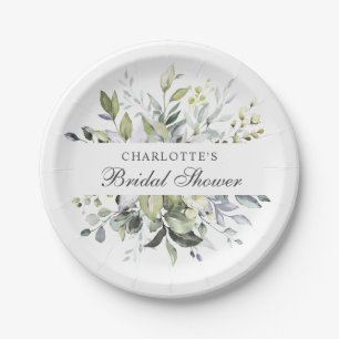 Elegant Watercolor Eucalyptus Bridal Shower Paper Plate