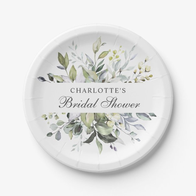 Elegant Watercolor Eucalyptus Bridal Shower Paper Plate (Front)