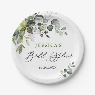 Elegant Watercolor Eucalyptus Bridal Shower Paper  Plate