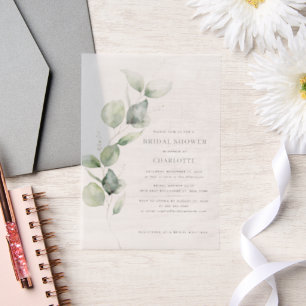 Elegant Watercolor Eucalyptus Bridal Shower Vellum Invitations