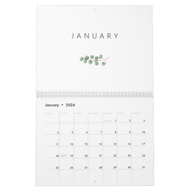 Elegant Watercolor Eucalyptus Calendar (Jan 2026)