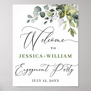Elegant Watercolor Eucalyptus Engagement Party Pos Poster
