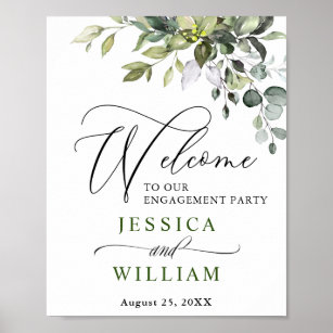 Elegant Watercolor Eucalyptus Engagement Party Poster