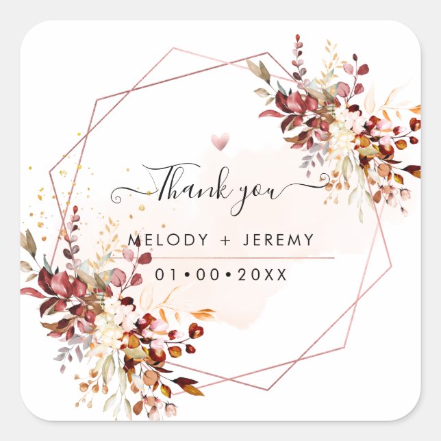 Elegant Watercolor Eucalyptus Fall Thank You  Square Sticker (Front)
