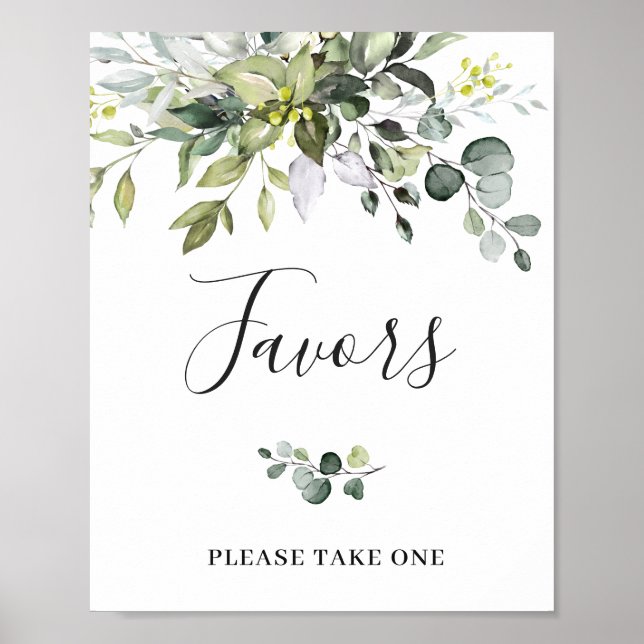 Elegant Watercolor Eucalyptus Favors Wedding Sign (Front)