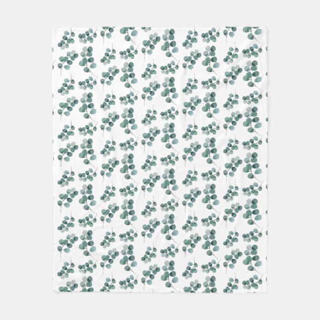 Elegant watercolor eucalyptus  fleece blanket (Front)