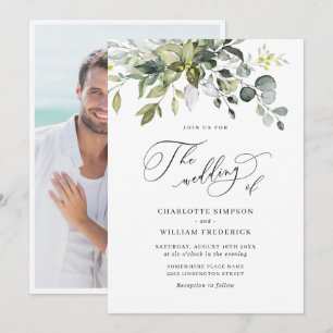 Elegant Watercolor Eucalyptus Floral Wedding PHOTO Invitation