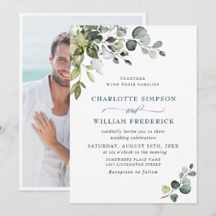 Elegant Watercolor Eucalyptus Floral Wedding PHOTO Invitation