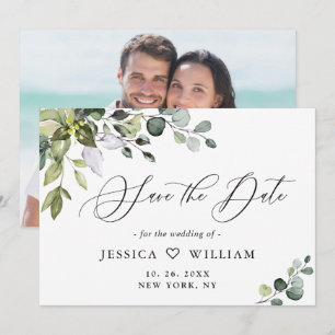 Elegant Watercolor Eucalyptus Floral Wedding PHOTO Save The Date