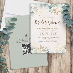 Elegant Watercolor Eucalyptus Foliage QR Code Invitation