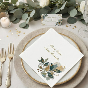 Elegant Watercolor Eucalyptus Garden Gold foil Napkin