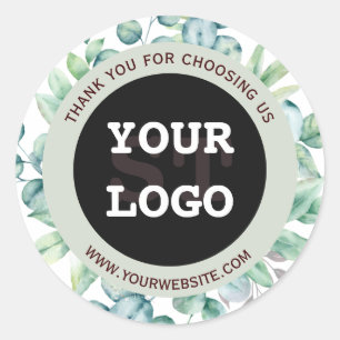 Elegant Watercolor Eucalyptus Greenery Black Classic Round Sticker