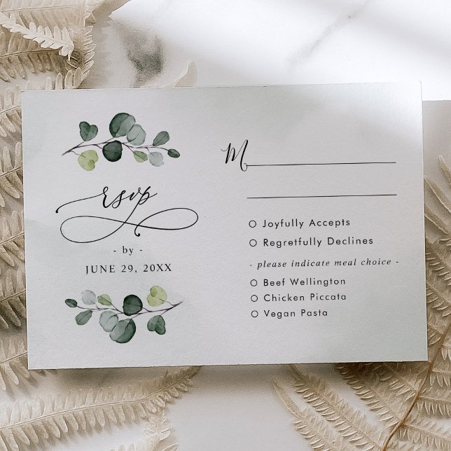 Elegant Watercolor Eucalyptus Greenery Meal Option RSVP Card (Creator Uploaded)