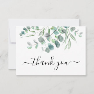 Elegant Watercolor Eucalyptus Greenery Script Thank You Card
