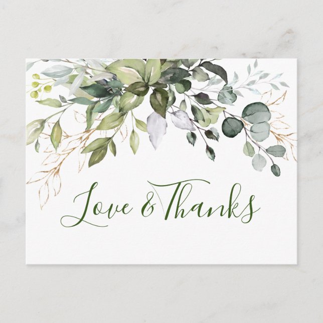 Elegant Watercolor Eucalyptus Greenery Thank You Postcard (Front)