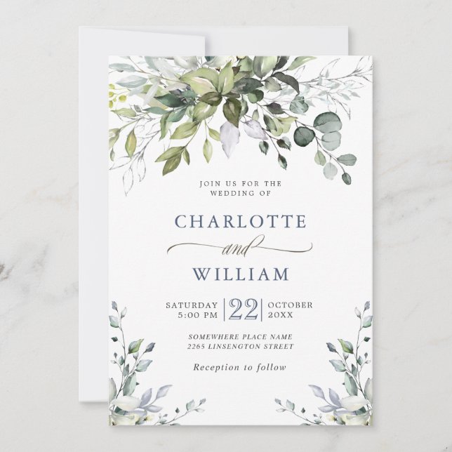 Elegant Watercolor Eucalyptus Greenery Wedding Inv Invitation (Front)