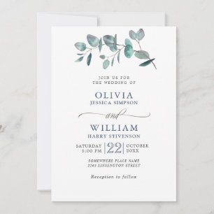 Elegant Watercolor Eucalyptus Greenery Wedding Invitation