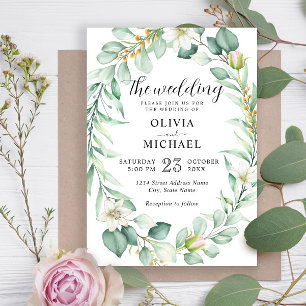 Elegant Watercolor Eucalyptus Greenery Wedding Invitation