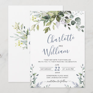 Elegant Watercolor Eucalyptus Greenery Wedding Invitation