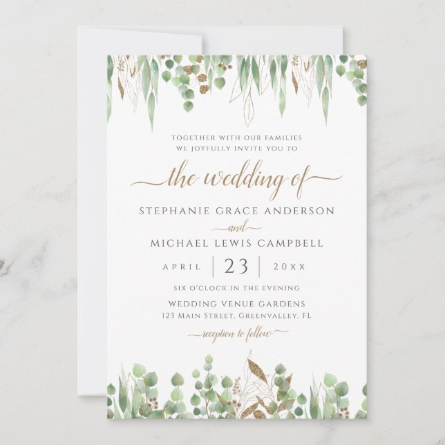 Elegant Watercolor Eucalyptus Greenery Wedding Invitation (Front)