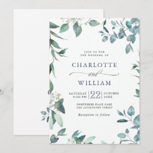 Elegant Watercolor Eucalyptus Greenery Wedding Invitation