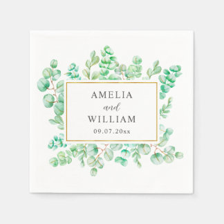Elegant Watercolor Eucalyptus Greenery Wedding Napkin