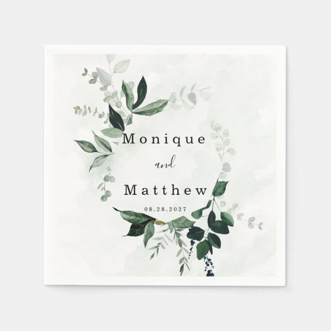 Elegant Watercolor Eucalyptus Greenery Wedding Napkin (Front)