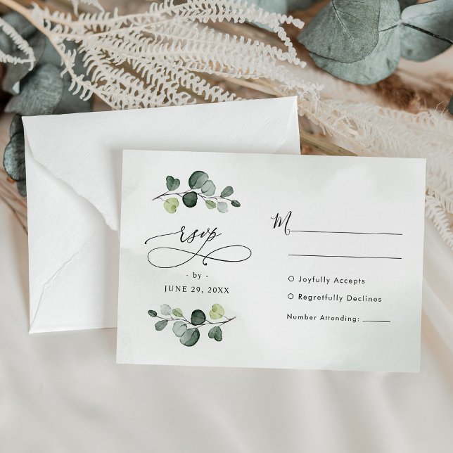 Elegant Watercolor Eucalyptus Greenery Wedding RSVP Card (Creator Uploaded)
