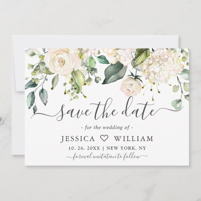 Elegant Watercolor Eucalyptus Greenery Wedding Save The Date (Front)