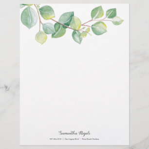 Elegant Watercolor Eucalyptus Leaves Custom Letterhead