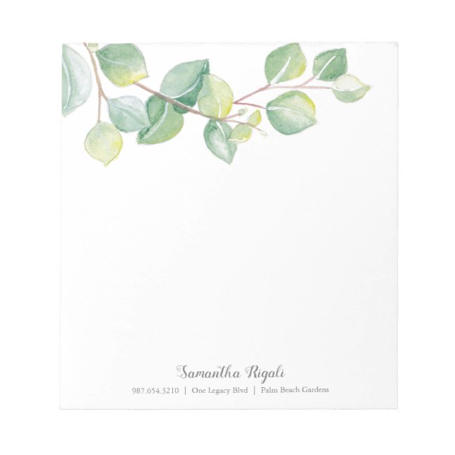 Elegant Watercolor Eucalyptus Leaves Notepad (Front)