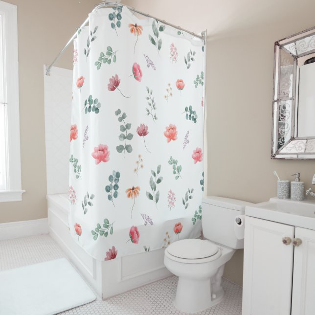 Elegant watercolor eucalyptus leaves shower curtain (In Situ)