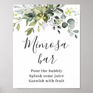 Elegant Watercolor Eucalyptus Mimosa Bar Sign