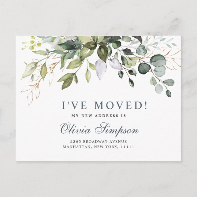 Elegant Watercolor Eucalyptus Moving Announcement (Front)