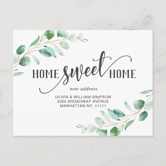 Elegant Watercolor Eucalyptus Moving Announcement Postcard (Front)