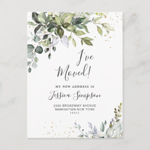 Elegant Watercolor Eucalyptus Moving Announcement Postcard