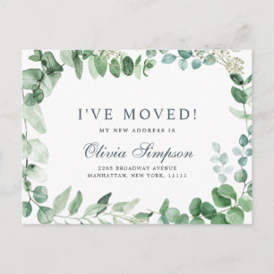 Elegant Watercolor  Eucalyptus Moving Announcement Postcard